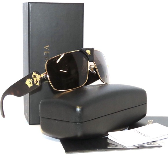 Versace 2207 Q-A 1002/3 Havana Removable Leather Detail Gold Medusa Sunglasses - Picture 4 of 6